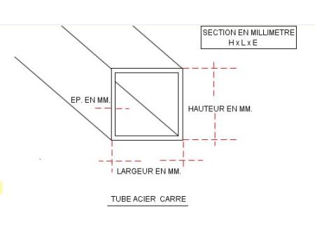 TUBE CARRE 60 X 60 X 2 CREUX ACIER NOIR