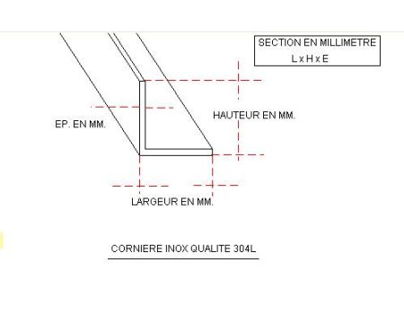 FER CORNIERE INOX 20 X 20 X 3 QUALITE 304L