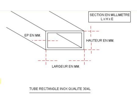 TUBE INOX RECTANGLE 60 X 30 X 2 QUALITE DECO 304L