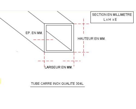 TUBE INOX CARRE 50 x 50 X 2 QUALITE DECO 304L