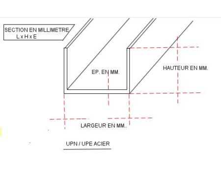 FER U ACIER 70 X 40 X 6 NOIR S235